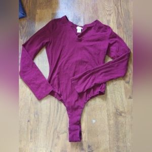 Womens Large V Neck Long sleeve body suit burgundy